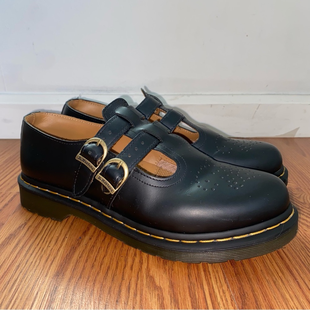 Dr. Martens 8065 Smooth Leather Mary Jane Shoes 
Black - Gold Double Buckle